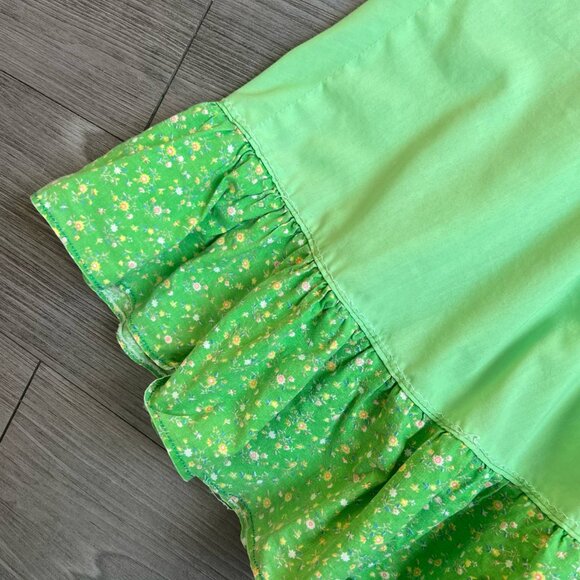 Vintage Handmade Green Floral Ruffle Bodice Mock Neck Midi Prairie Dress Size M - Picture 2 of 8